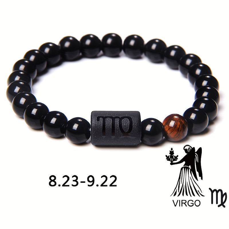 Unisex 12 Constellation Natural Black Obsidian Beaded Bracelets