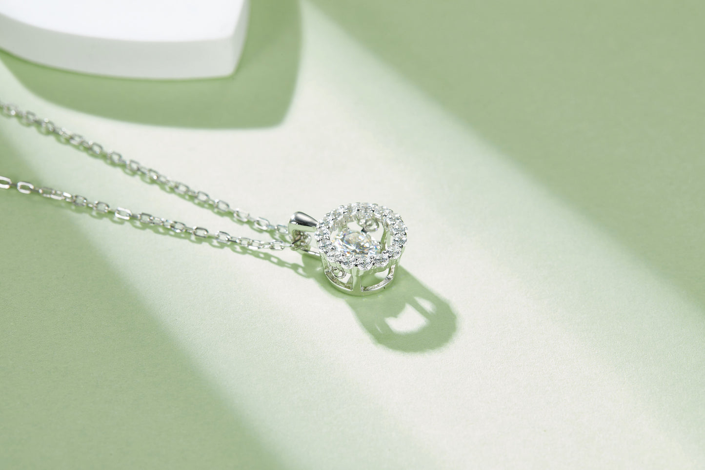 D Color VVS1 Moissanite Halo Necklace in S925 Sterling Silver | Platinum Plated Round Pendant