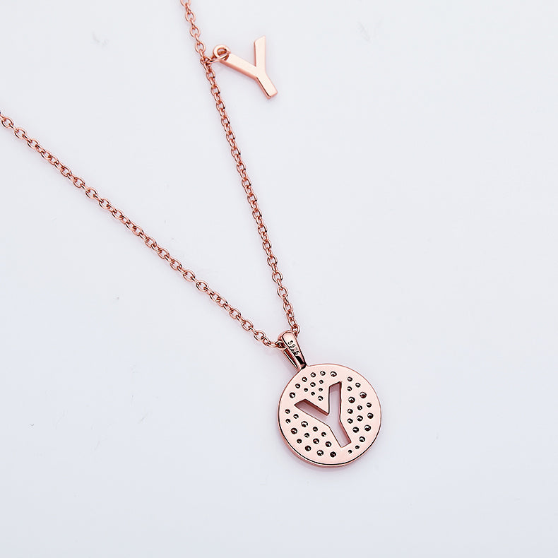 Luxury Initial Letter Necklace Pendant – Y , S925 Silver Rose Gold Plated with Top-Quality Brilliant Moissanite