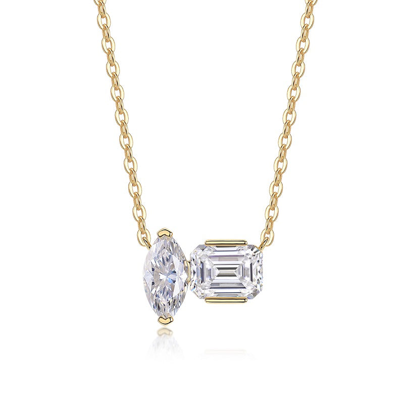 Double Diamond Shadow - A Fashionable And Trendy Necklace Pendant Set With Top-quality Moissanite S925 In Silver And Gold-plated.
