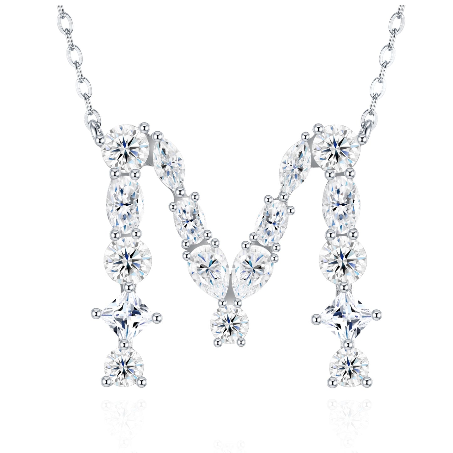 26-letter - M- Luxury Silver Necklace Featuring Top-quality Moissanite D Color VVS . Made Of S925 Silver Electroplated With Platinum.