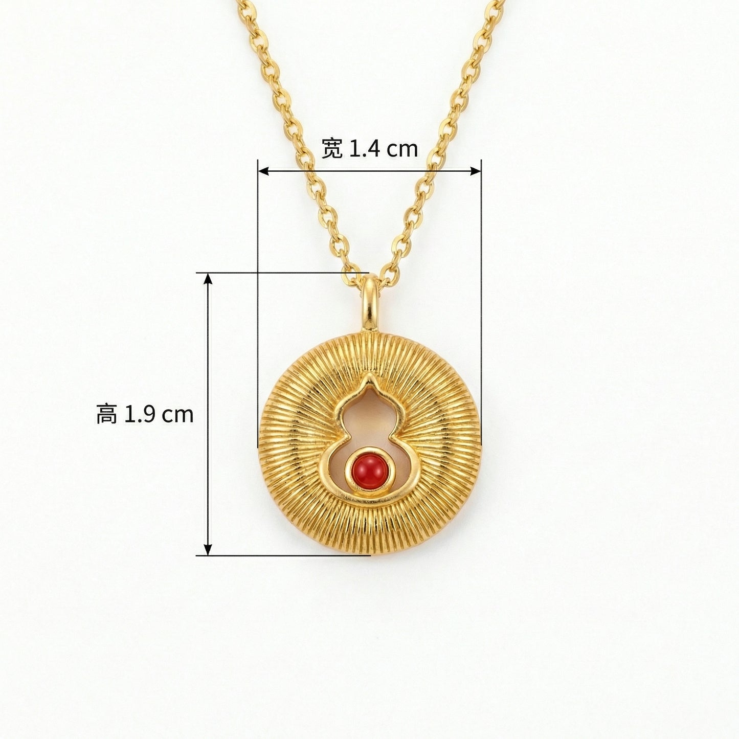 925 Sterling Silver Radiant Sunburst Round Necklace Featuring Elegant Gourd Motif and Vibrant Red Gemstone