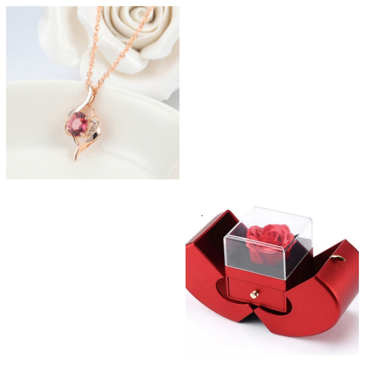 Eternal Preserved Real Red Rose and Necklace Gift Box Set