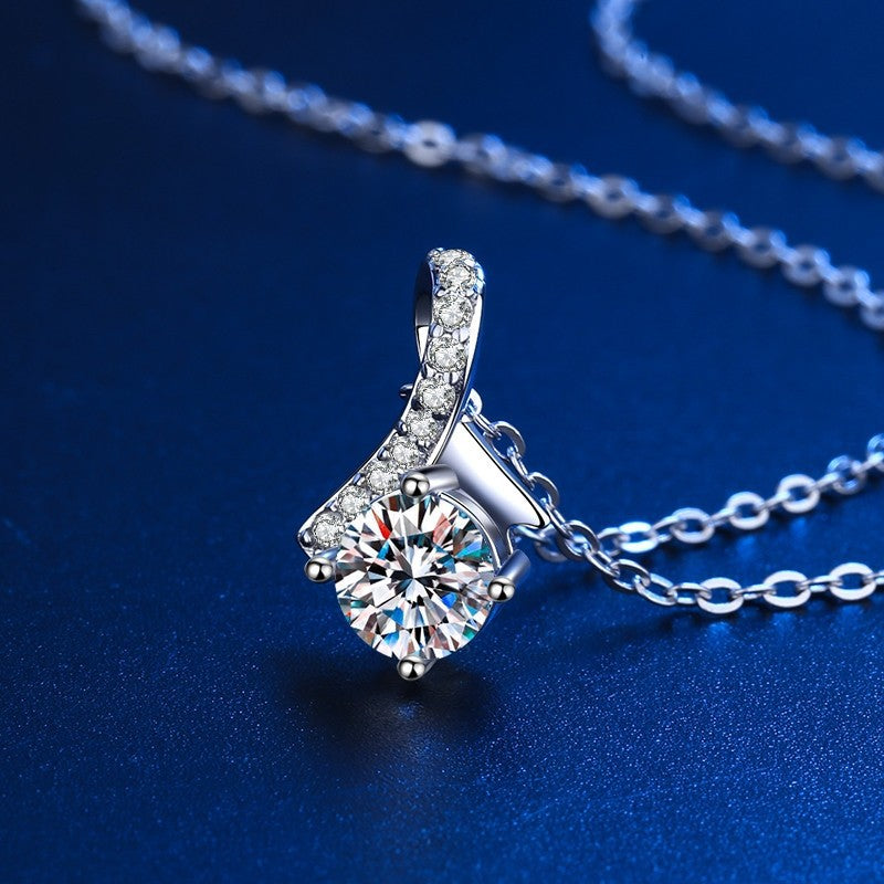 D Color VVS1 Moissanite "Dancing Stone" Ribbon Necklace | S925 Sterling Silver White Gold Plated Pendant