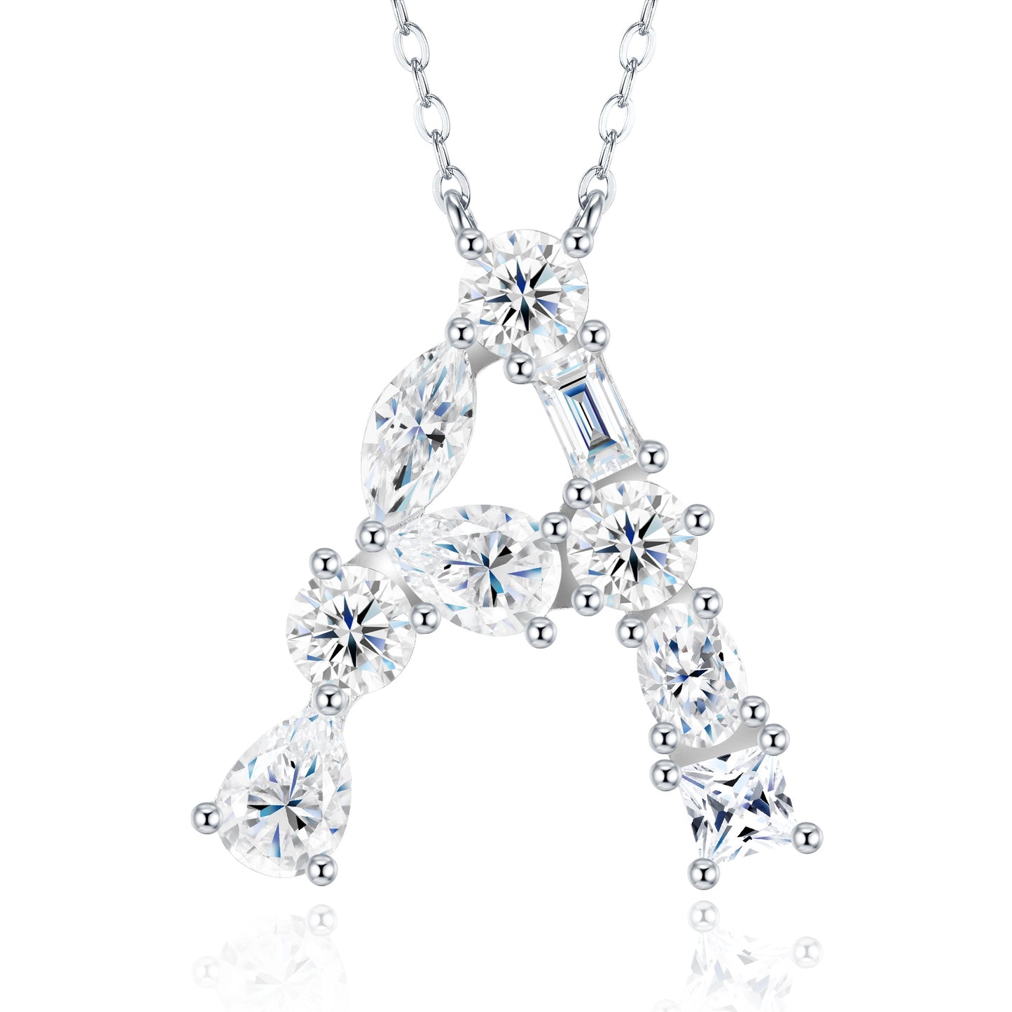 26-Letter - A - Luxury Silver Necklace Featuring Top-quality Moissanite D Color VVS , Made Of S925 Silver Electroplated With Platinum.