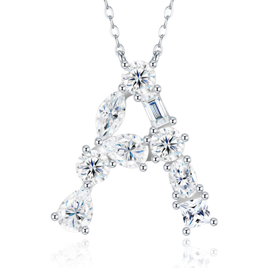 26-Letter - A - Luxury Silver Necklace Featuring Top-quality Moissanite D Color VVS , Made Of S925 Silver Electroplated With Platinum.