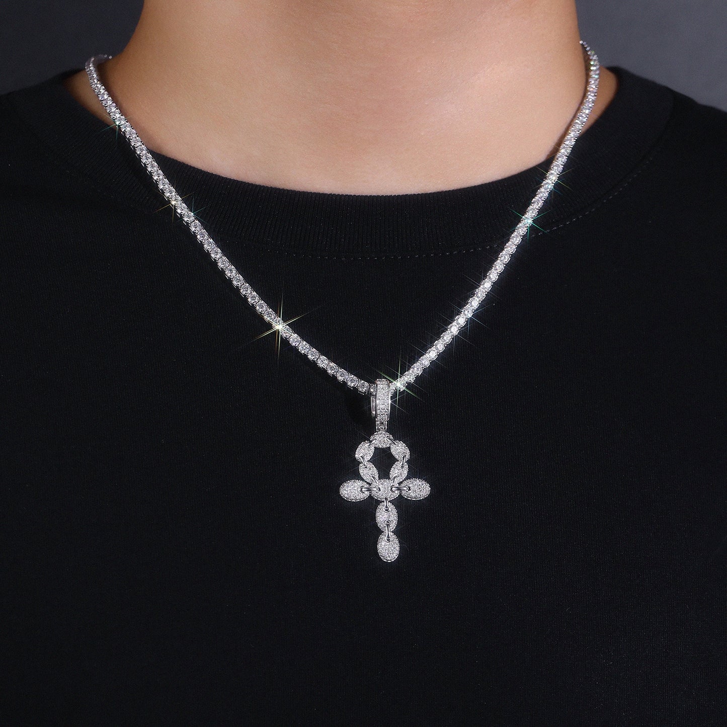 Luxury Silver Necklace Set With Top-quality Moissanite, S925 Silver Electroplated With Platinum