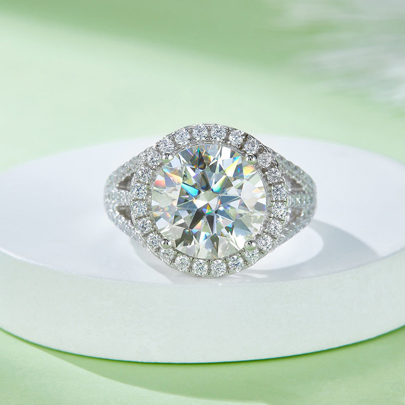 5-carat Luxury Silver Ring Set With Top-quality Moissanite D Color VVS , S925 Silver Plated With Platinum