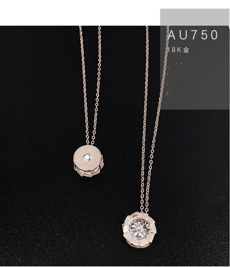 18K Rose Gold Pulsating Heart Diamond Pendant Necklace – Elegant Clavicle Chain
