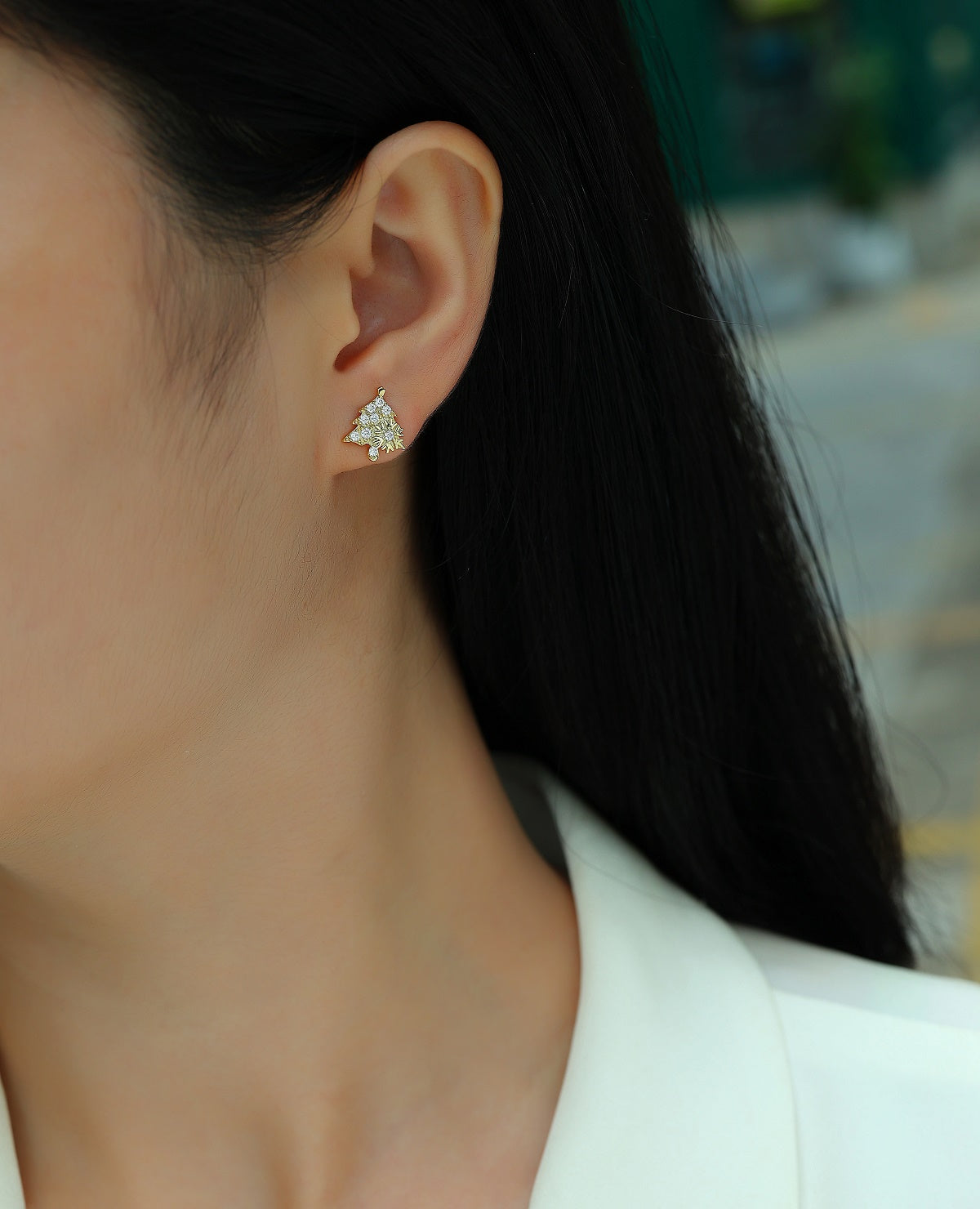Christmas Tree - Set With Top-quality Moissanite Luxury Silver Stud Earrings, S925 Silver Electroplated Gold