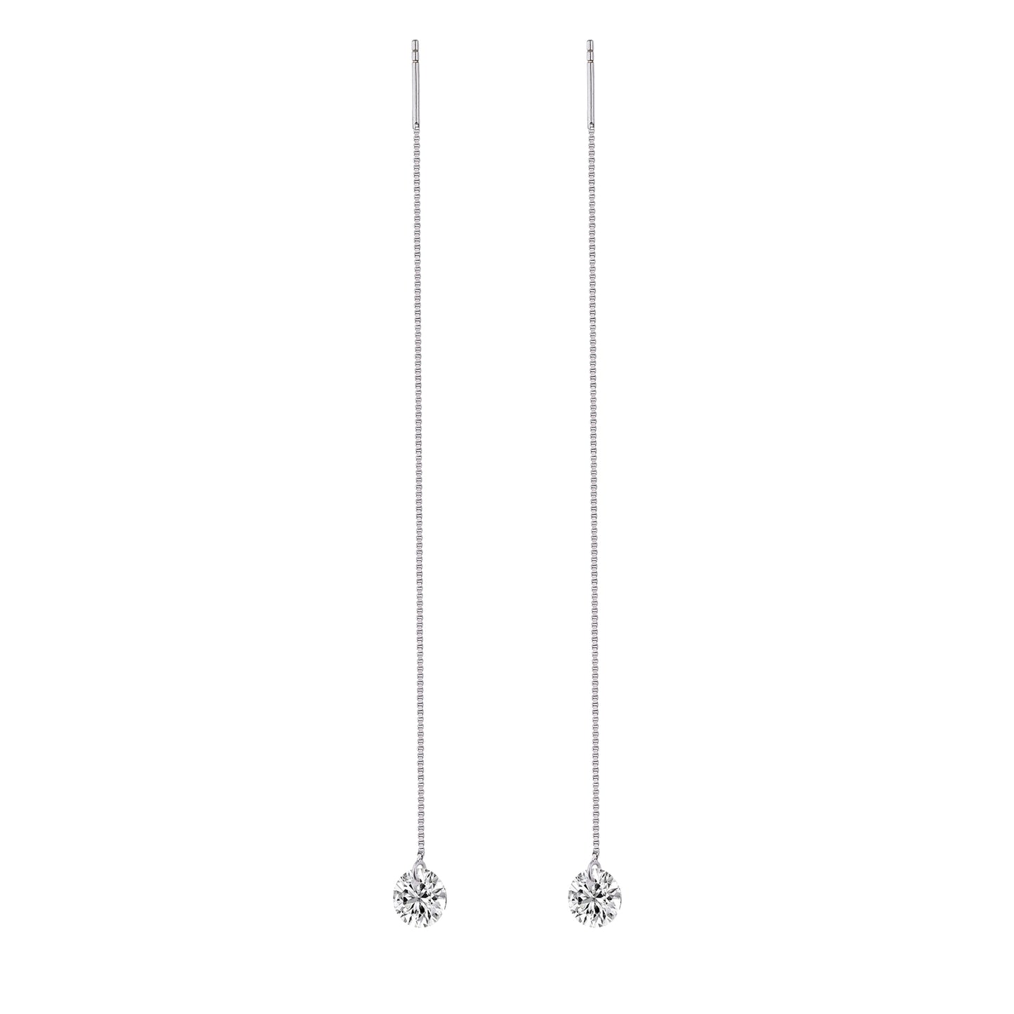 D Color VVS1 Moissanite Threader Earrings in S925 Sterling Silver | Platinum Plated Dangle Drop Jewelry
