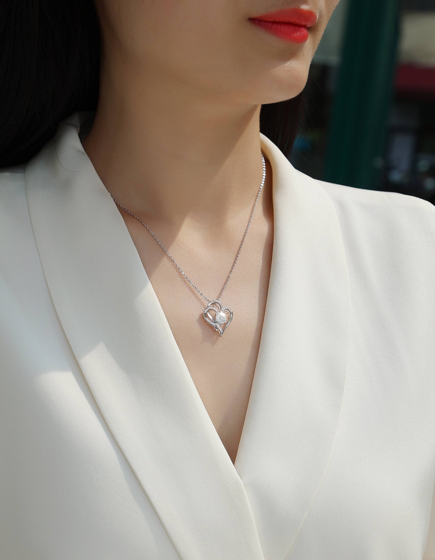 Heart To Heart -Luxurious Diamond Jewelry Pendant Set With 1-carat Moissan Diamond D Color VVS1, S925 Sterling Silver And Platinum Plating