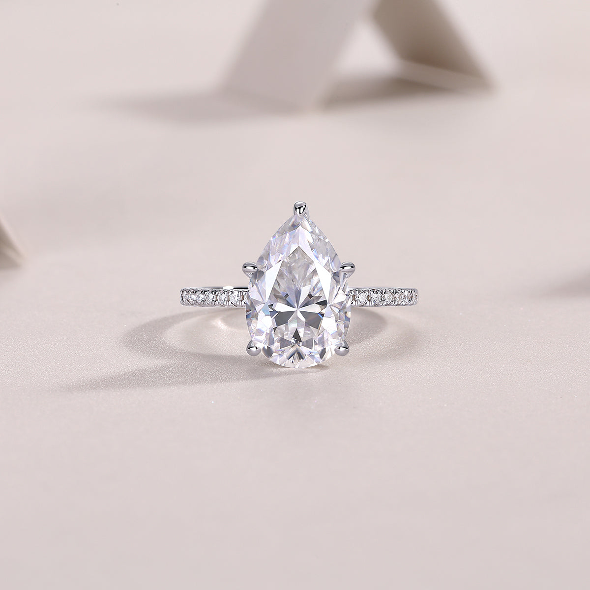 Light And Shadow - Luxury Silver Ring Set With Top-quality Pear-shaped Moissanite D Color VVS,  S925 In Silver And Platinum-plated