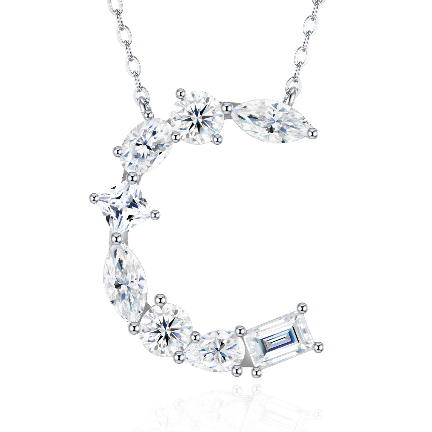 26-Letter - C - Luxury Silver Necklace  Featuring Top-quality Moissanite D Color VVS , Made Of S925 Silver Electroplated With Platinum.