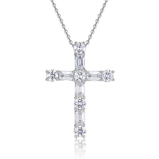 The Light Of Faith - Luxury Moissanite Cross Necklace in Platinum-Plated S925 Silver