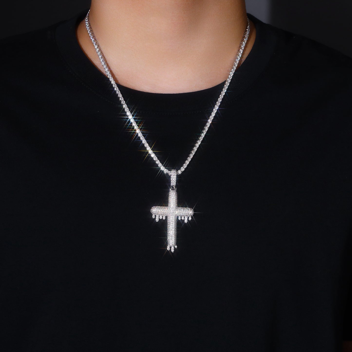 Luxury Silver Necklace Set With Top-quality Moissanite, S925 Silver Electroplated With Platinum