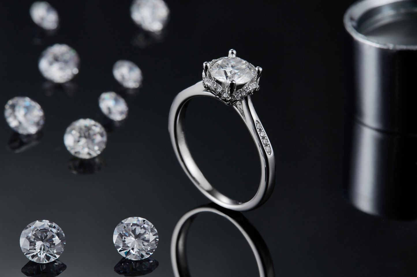 1-carat Luxury Silver Ring Set With Top-quality Moissanite D Color VVS , S925 Silver Plated Platinum