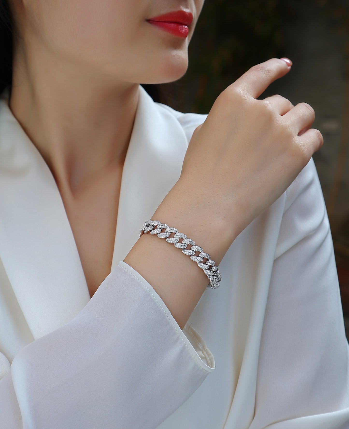 Red Glow Orange Light - Luxury Silver Bracelet Set With Top-quality Moissanite, S925 Silver Plated Platinum