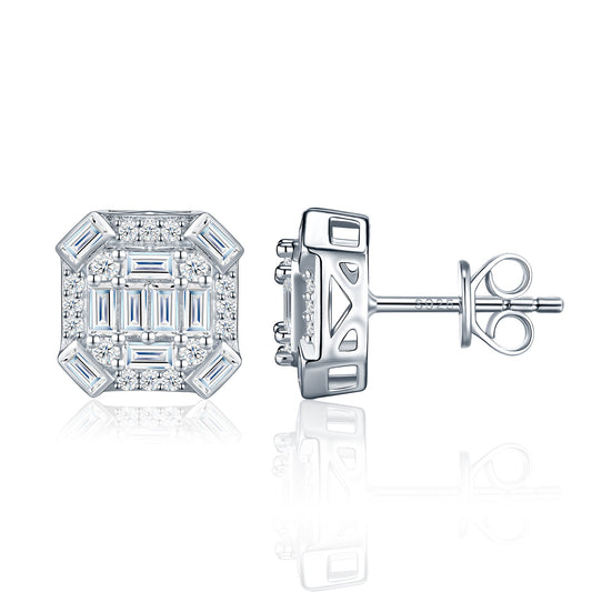 Luxury Silver Earrings Engraved With Top-quality Moissanite, Made Of S925 Silver With Electroplated Platinum.