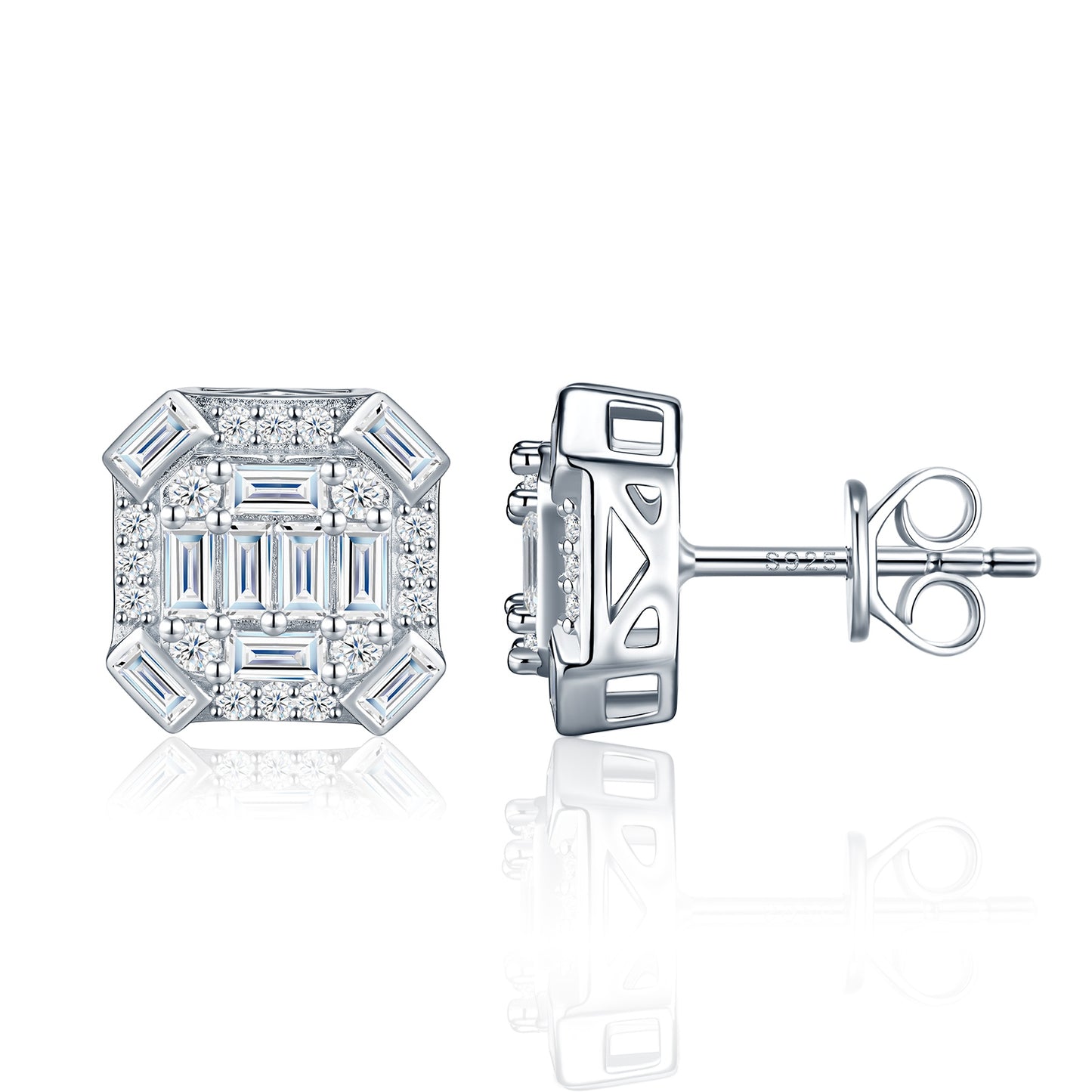 Luxury Silver Earrings Engraved With Top-quality Moissanite, Made Of S925 Silver With Electroplated Platinum.