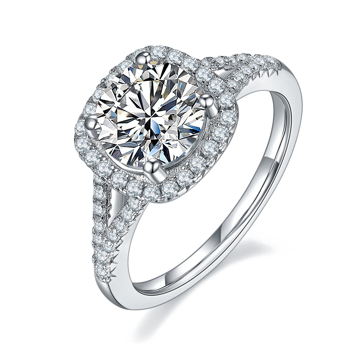 2-carat Luxury  Silver Ring Set With Top-quality Moissanite D Color VVS, S925 Silver Plated With Platinum