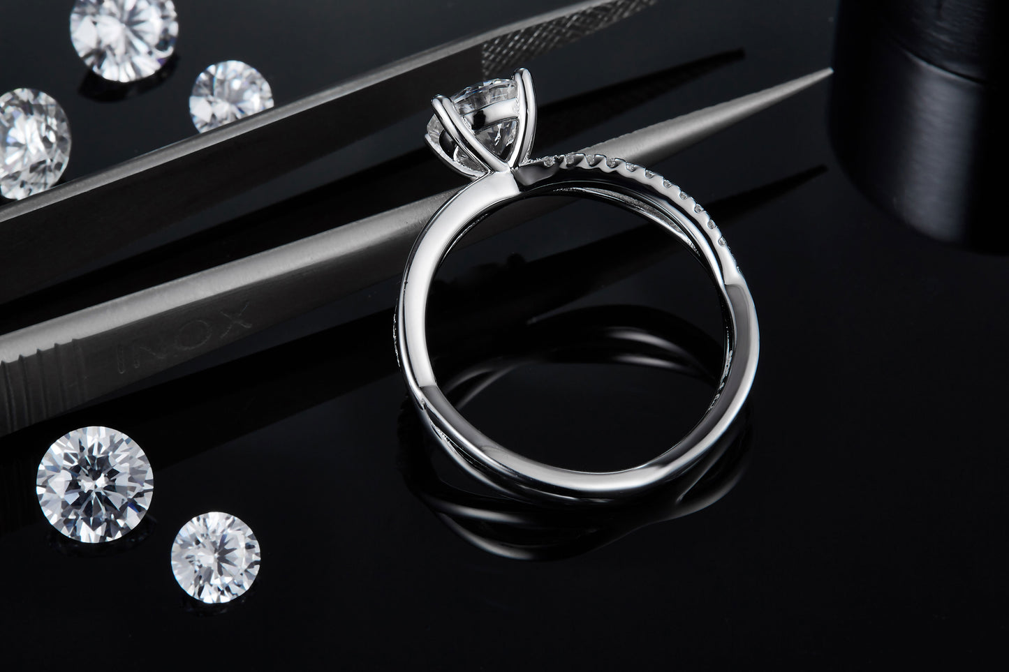 1-carat Luxury  Silver Ring Set With Top-quality Moissanite D Color VVS, S925 Silver Plated Platinum