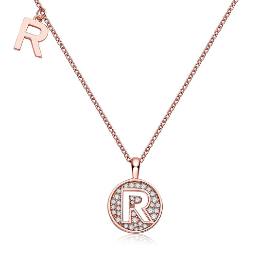 Luxury Initial Letter Necklace Pendant – R , S925 Silver Rose Gold Plated with Top-Quality Brilliant Moissanite