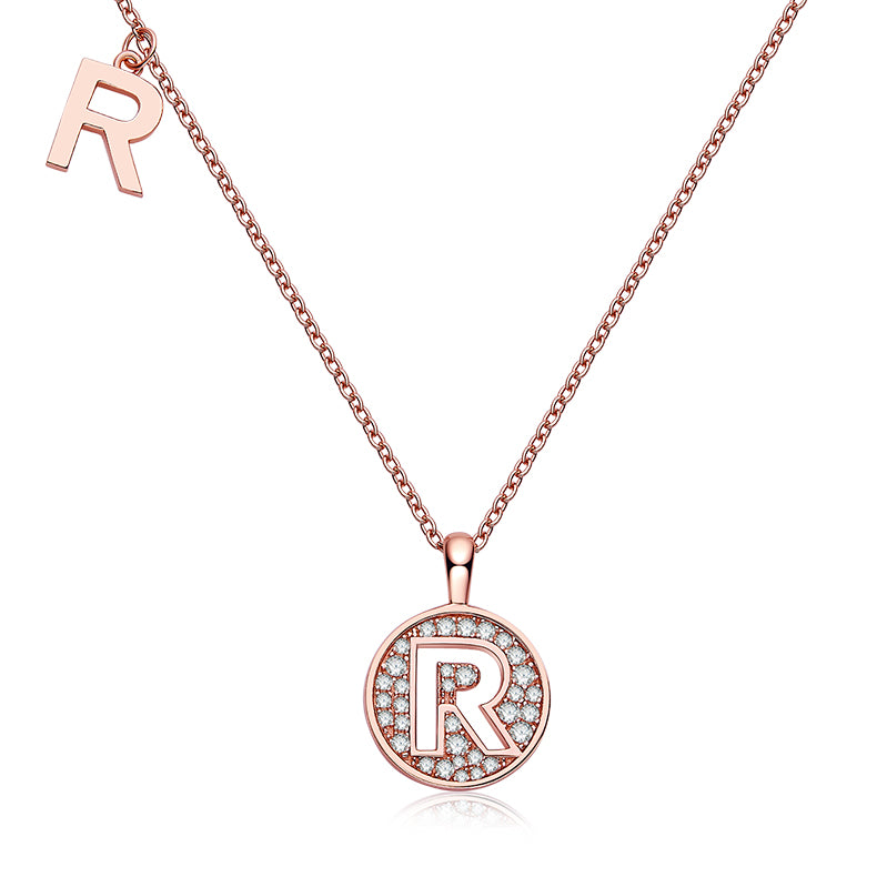 Luxury Initial Letter Necklace Pendant – R , S925 Silver Rose Gold Plated with Top-Quality Brilliant Moissanite