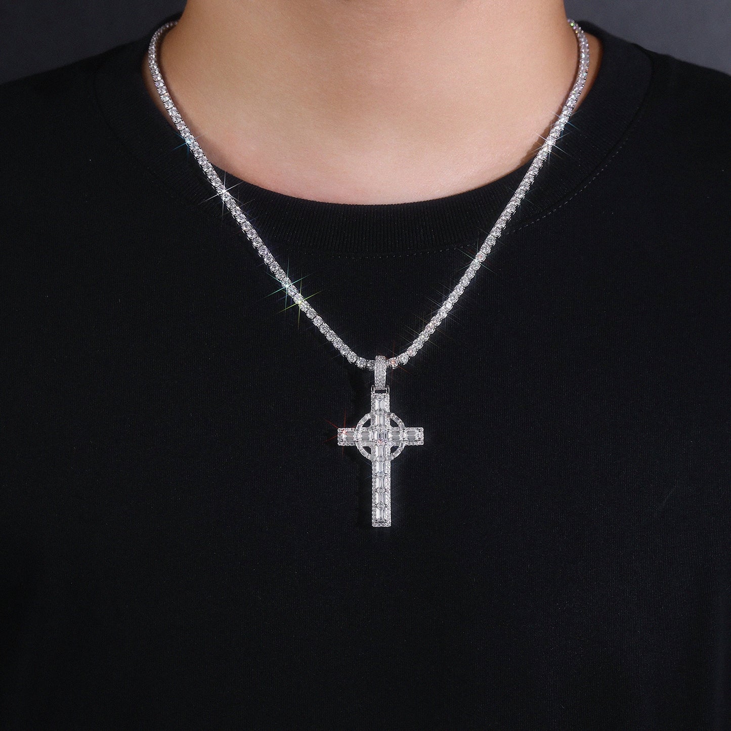 Luxury Silver Necklace Set With Top-quality Moissanite, S925 Silver Electroplated With Platinum
