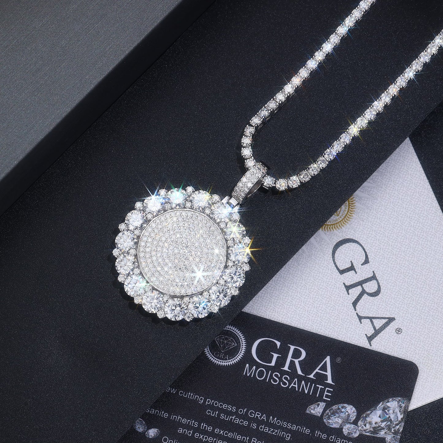 Luxury Silver Necklace Set With Top-quality Moissanite D Color VVS, S925 Silver Electroplated With Platinum