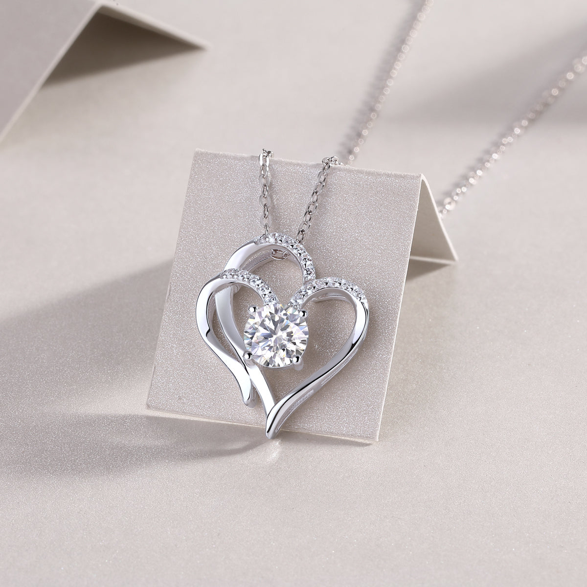 Heart To Heart -Luxurious Diamond Jewelry Pendant Set With 1-carat Moissan Diamond D Color VVS1, S925 Sterling Silver And Platinum Plating
