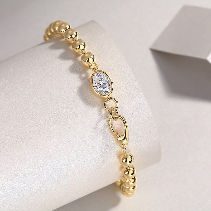 Set With Top-quality Moissanite, This Luxurious And Fashionable Light Luxury Trend Jewelry Silver Bracelet Is S925 Silver-plated With Gold