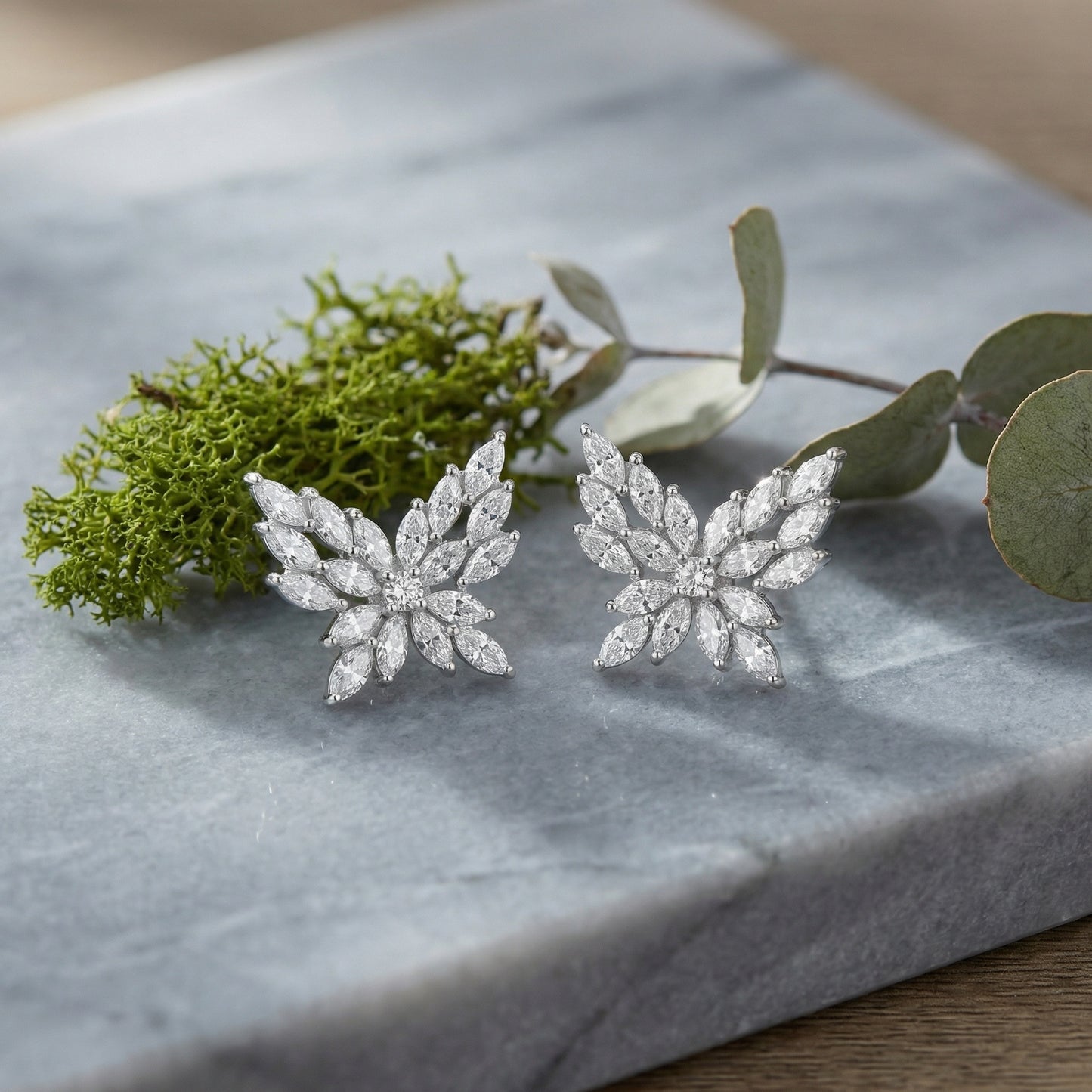 925 Sterling Silver Sparkling Marquise Cut Gemstone Butterfly Stud Earrings in Elegant Sterling Silver