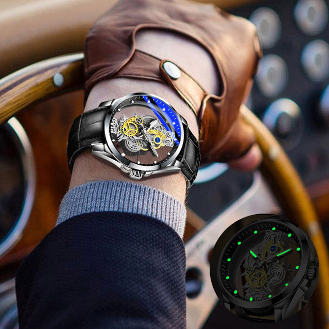 Luxurious Gold Plated Skeleton Quartz Watch for Men