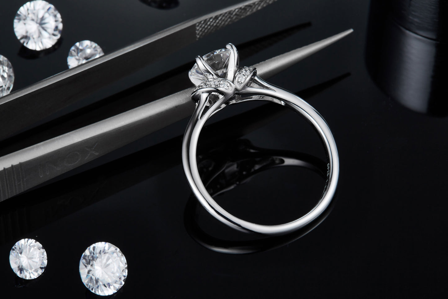 1-carat Luxury Silver Ring Set With Top-quality Moissanite D Color VVS, S925 Silver Plated Platinum