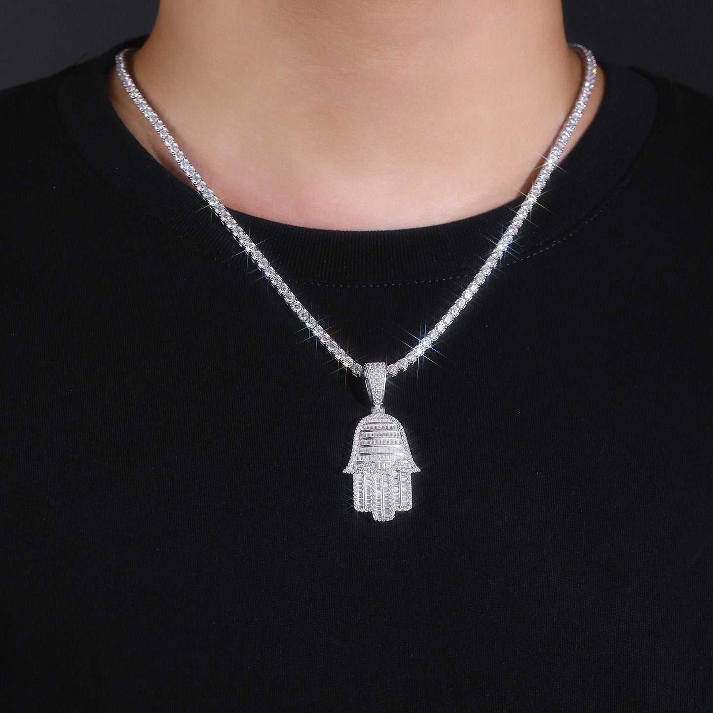 Luxury Silver Necklace Set With Top-quality Moissanite, S925 Silver Electroplated With Platinum