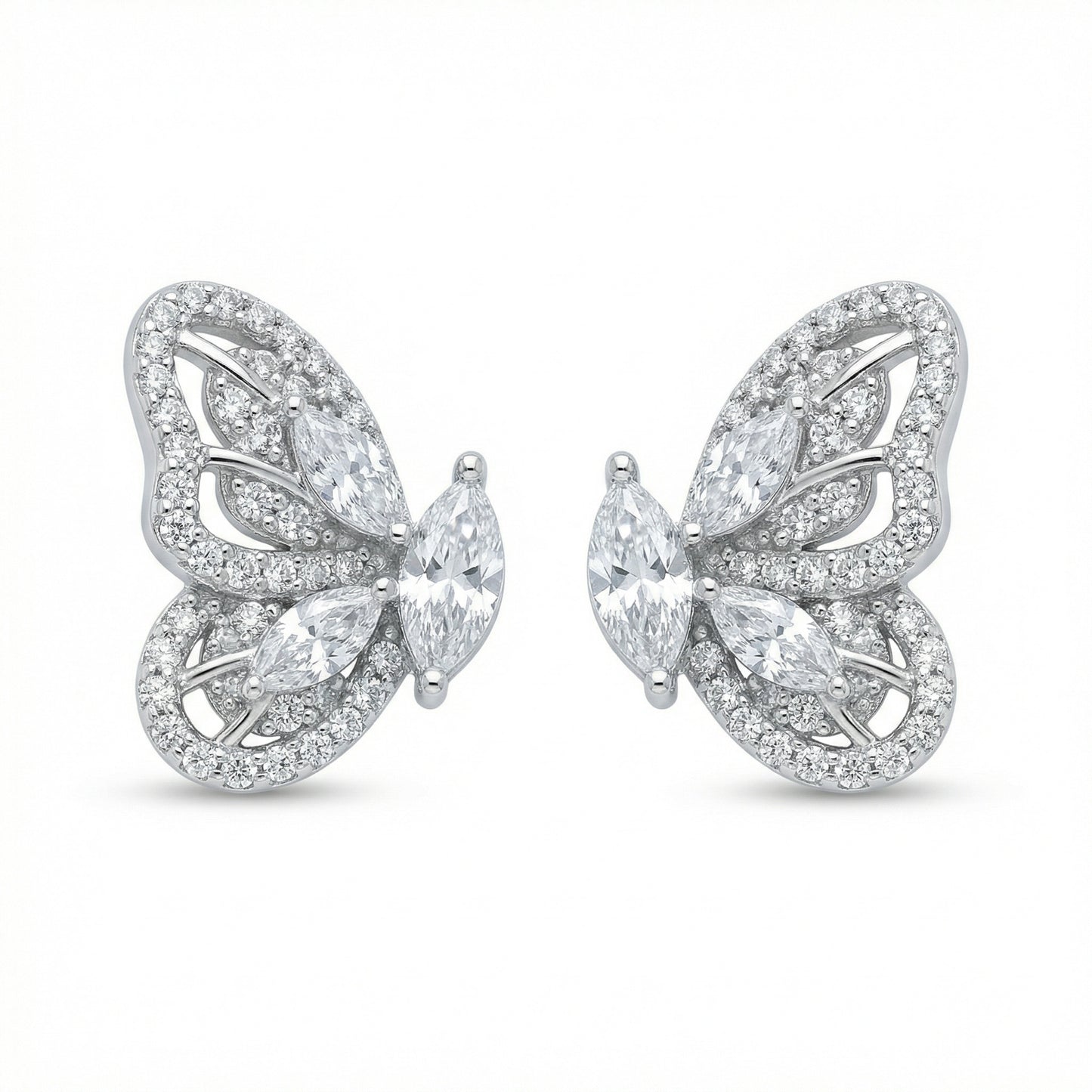 925 Sterling Silver Elegant Marquise and Round-Cut CZ Butterfly Stud Earrings