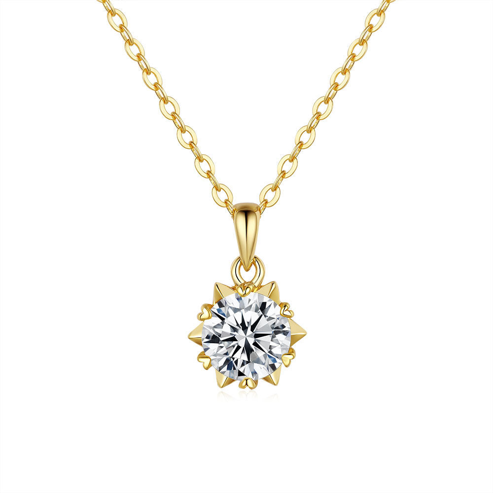 Elegant 925 Sterling Silver Gold-Plated Moissanite Solitaire Necklace for Women