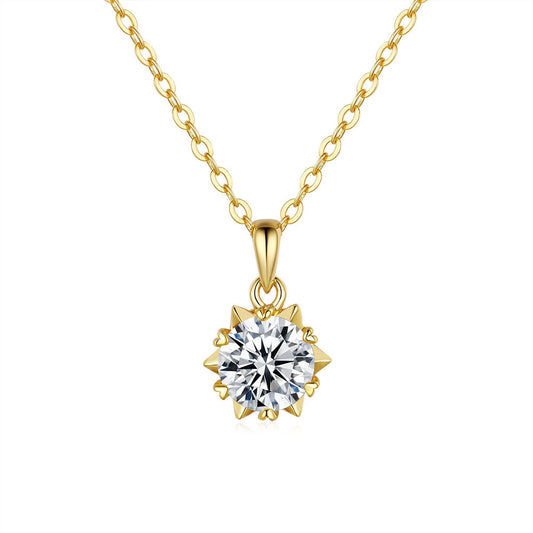 Elegant 925 Sterling Silver Gold-Plated Moissanite Solitaire Necklace for Women