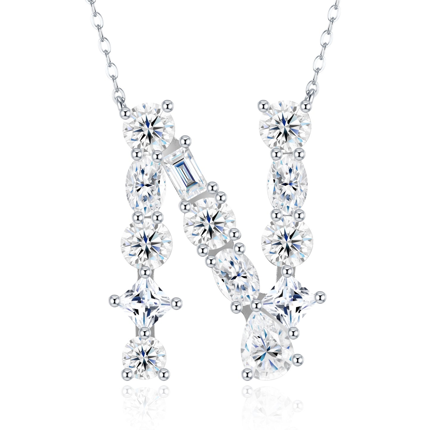 26-letter - N - Luxury Silver Necklace Featuring With Top-quality Moissanite D Color VVS, Made Of S925 Silver Electroplated With Platinum.