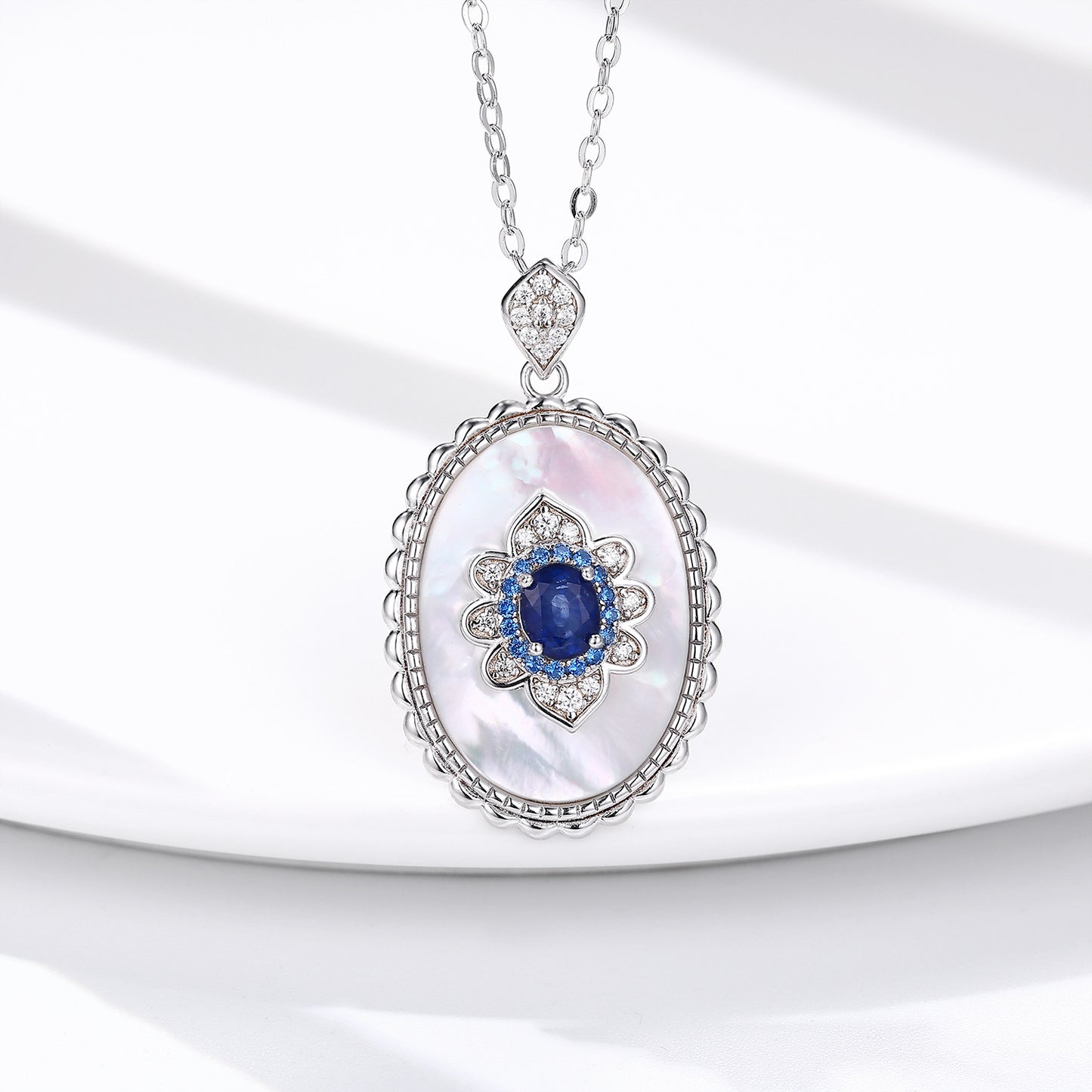 Women’s 925 Sterling Silver Necklace with Sapphire & Diamond Pendant