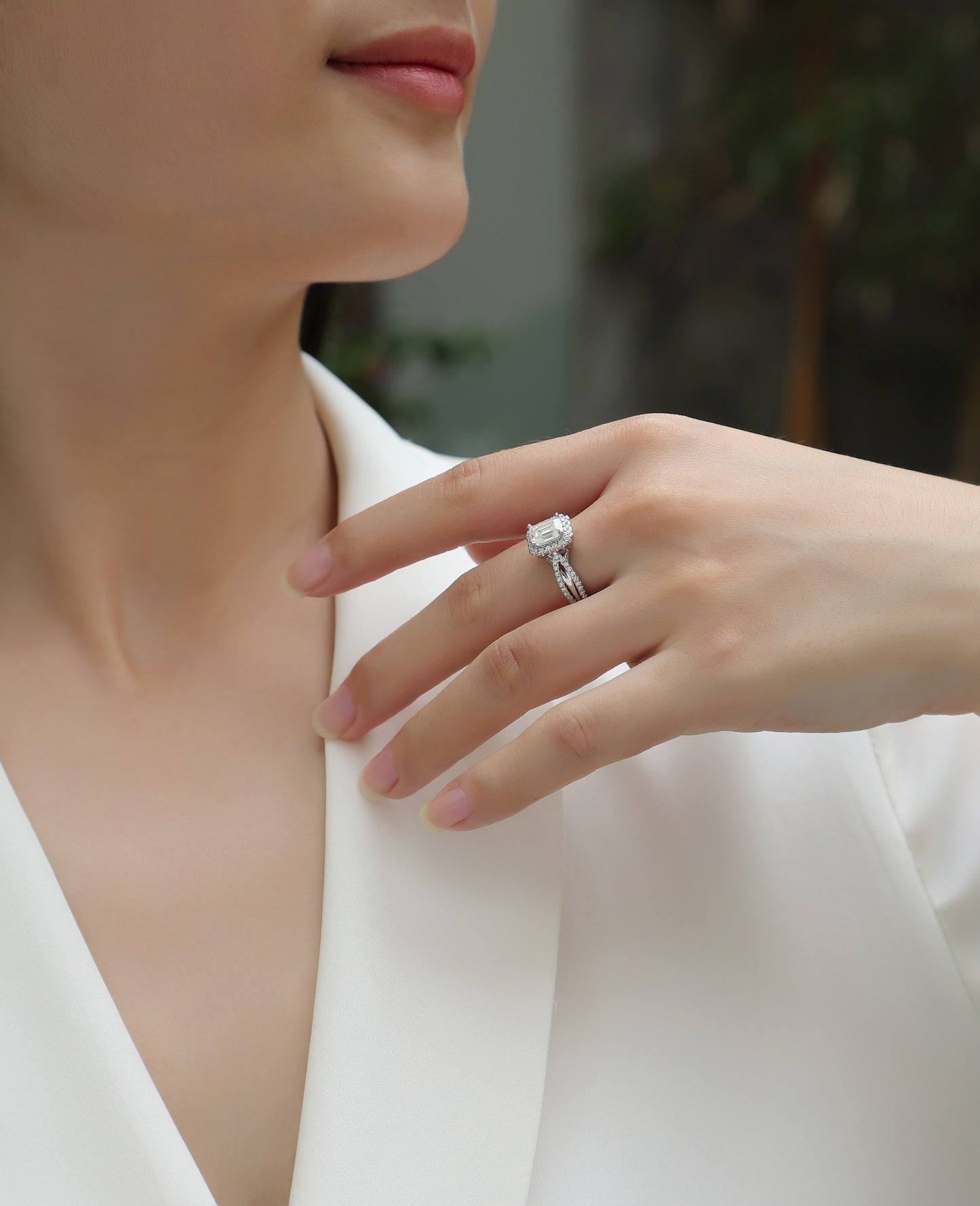Daytime Dream - A Wedding Ring Set With Top-quality Moissanite S925 Silver And Platinum-plated Diamond. The Ring Can Be Inspected With A Diamond Pen