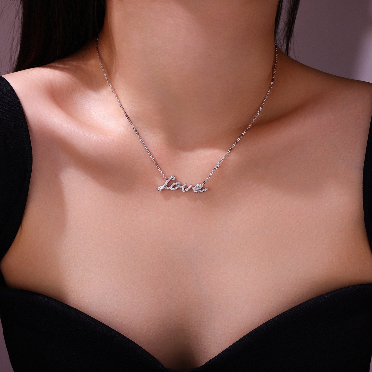 Luxury “Love” Moissanite Necklace – S925 Sterling Silver Platinum-Plated, D Color VVS Moissanite Diamond Pendant