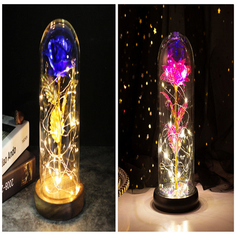 Galaxy Enchanted Rose in Glass Dome with LED Lights | Forever Flower Gift