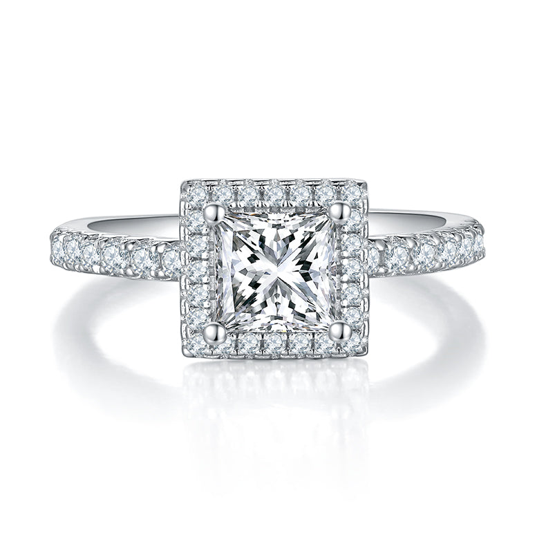 Luxury Silver Ring Square Moissanite Set With Top-quality Moissanite D Color VVS , S925 Silver Electroplated With Platinum