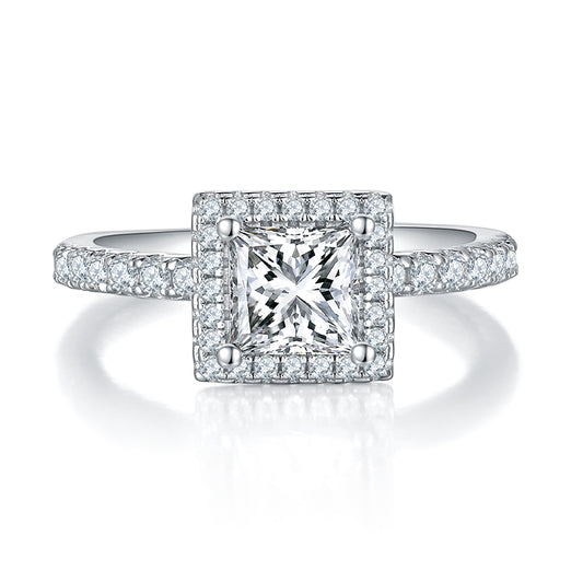 Luxury Silver Ring Square Moissanite Set With Top-quality Moissanite D Color VVS , S925 Silver Electroplated With Platinum