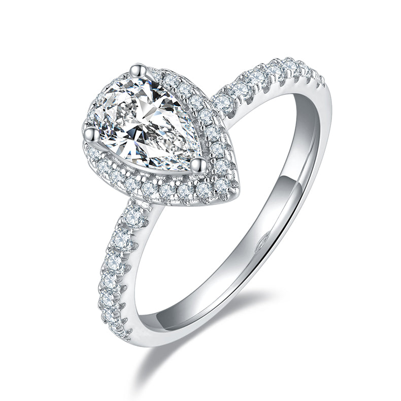 Luxury Silver Ring Pear-shaped Moissanite Set With Top-quality Moissanite D Color VVS , S925 Silver Electroplated With Platinum