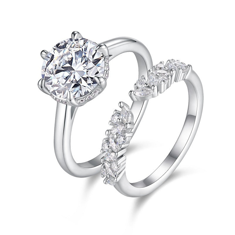 3-carat Double Rings Set With Top-quality Moissanite ,  Luxury Silver Ring S925 Silver Electroplated With Gold