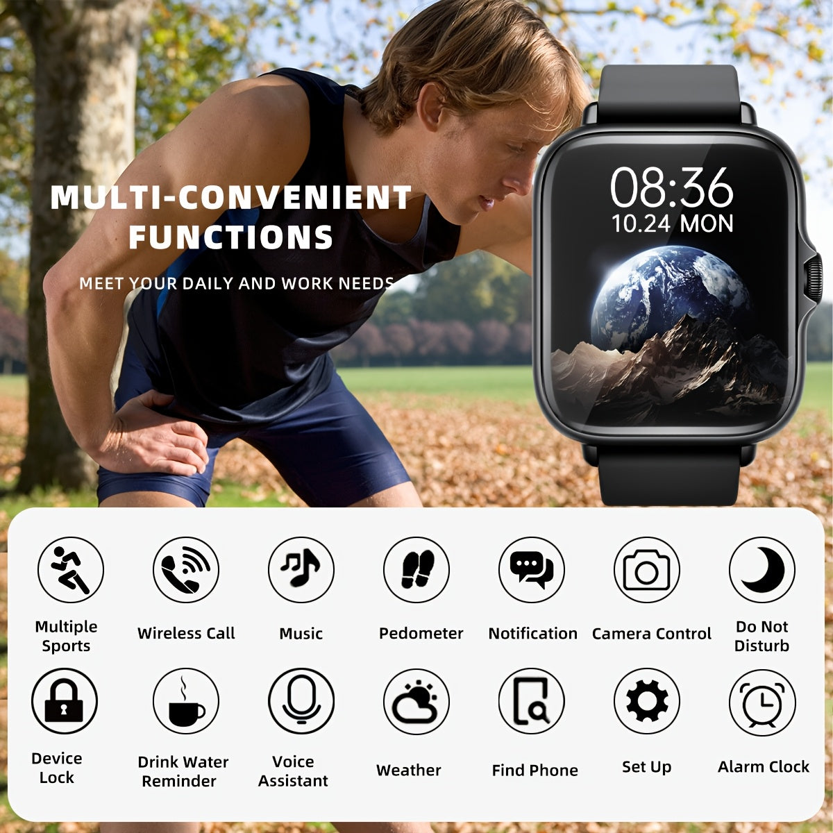 1.83'' HD Full Touch Screen Smart Watch | Bluetooth Call Answering | Sports Pedometer & Health Monitoring | Alloy Body, Silicone Strap | Compatible with iPhone/Android Phones