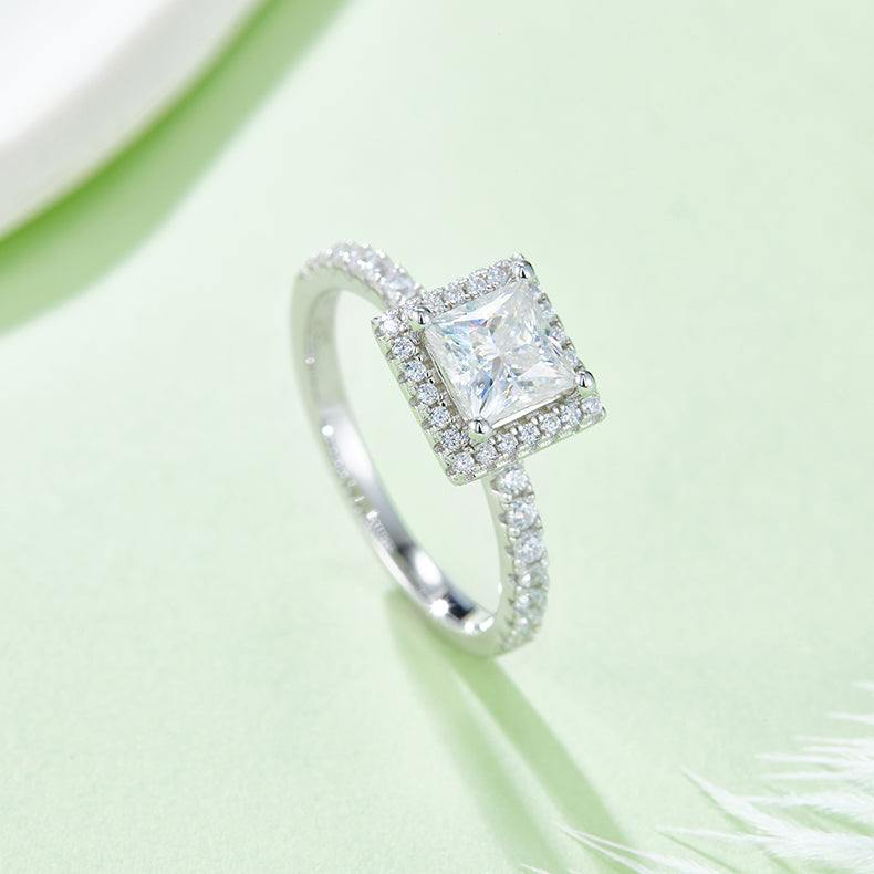 Luxury Silver Ring Square Moissanite Set With Top-quality Moissanite D Color VVS , S925 Silver Electroplated With Platinum